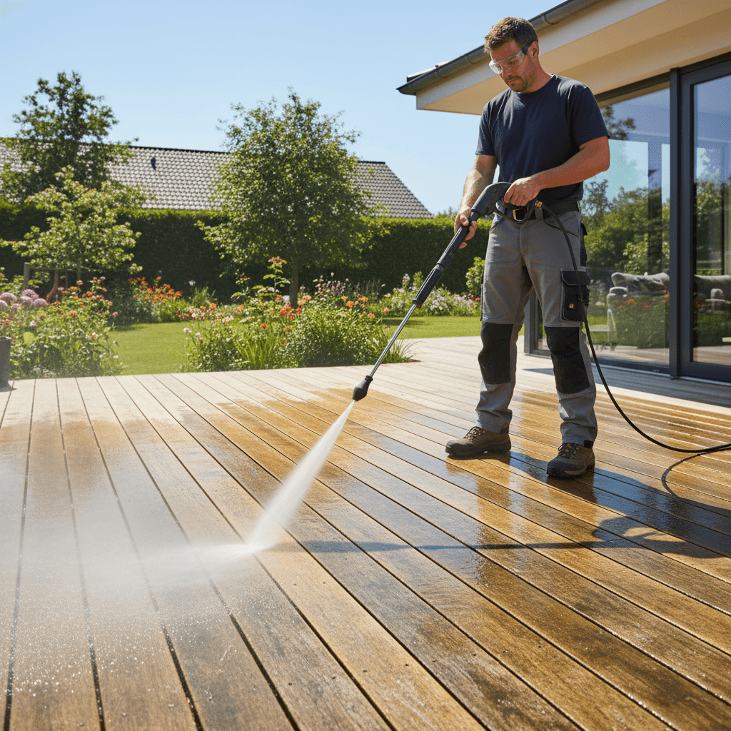 Deck cleaning and staining