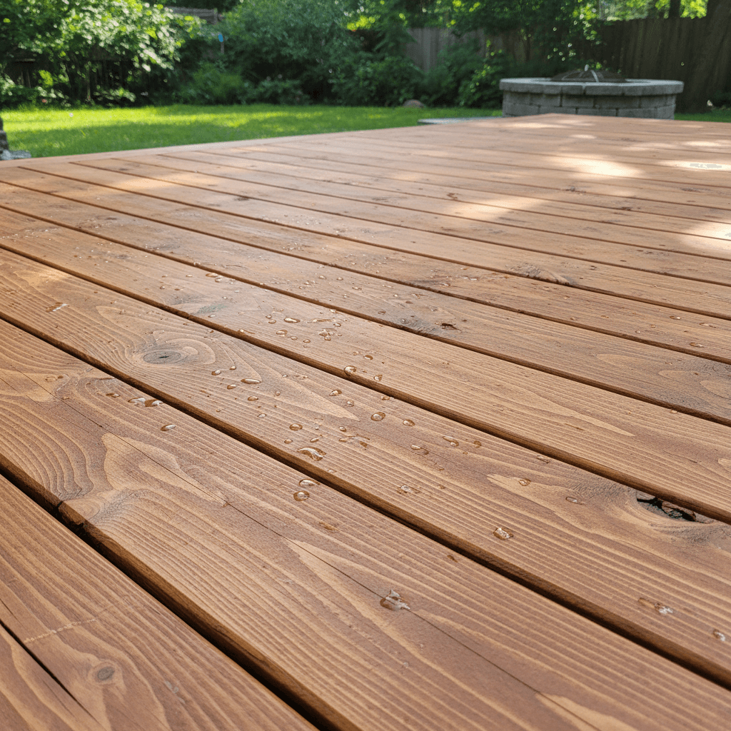 Wood deck protected with oil stain