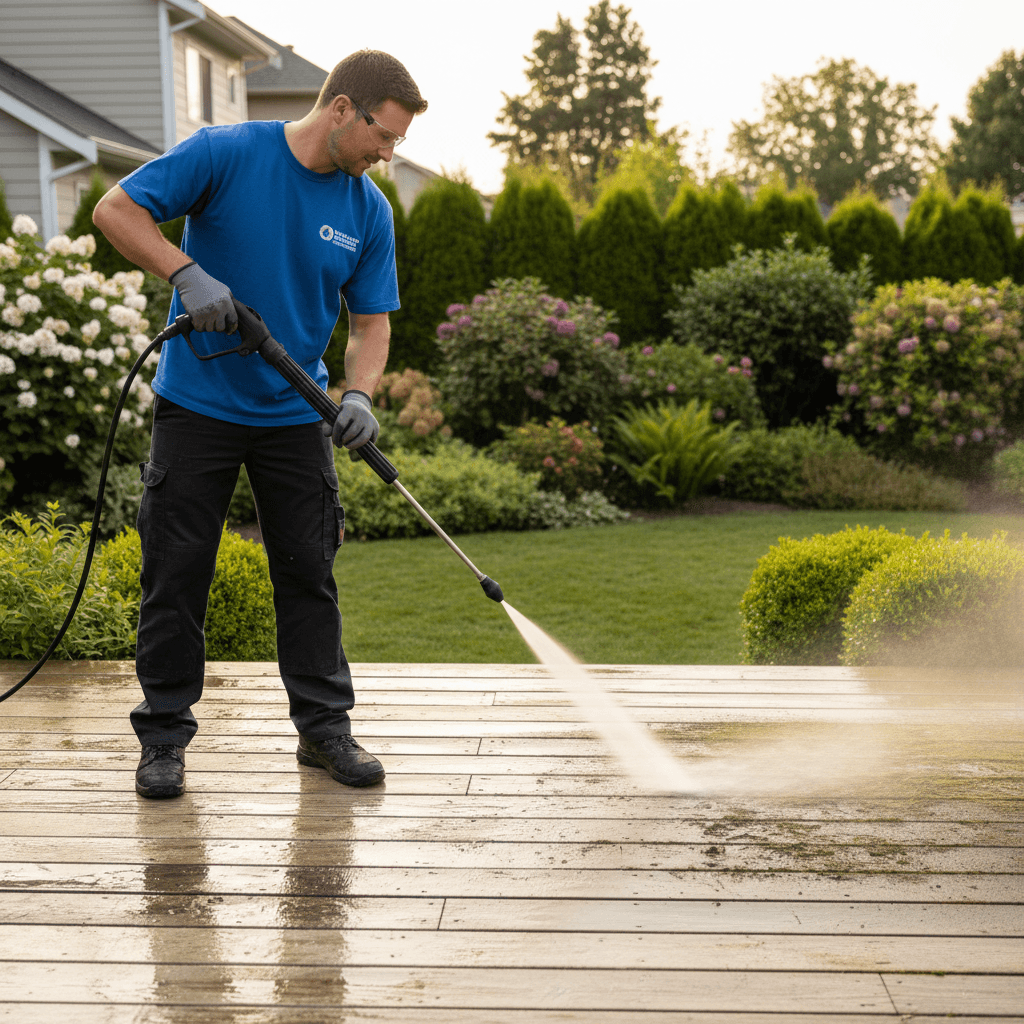 Deck cleaning and staining