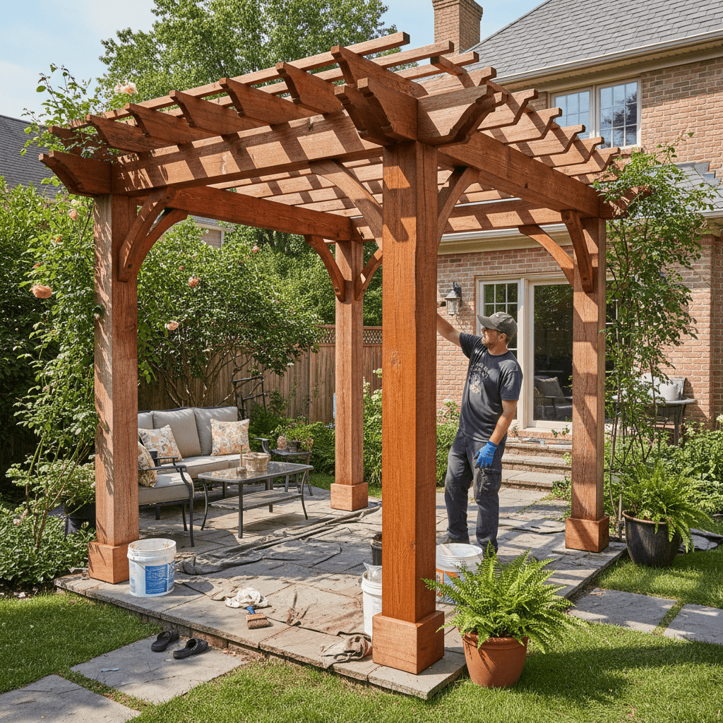 Pergola restoration and staining