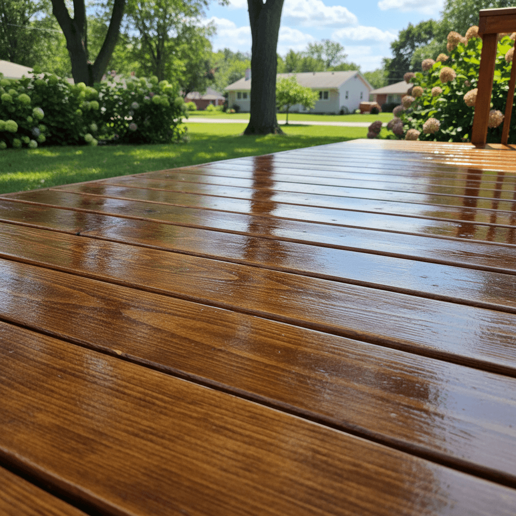 Newly stained deck with protective finish applied