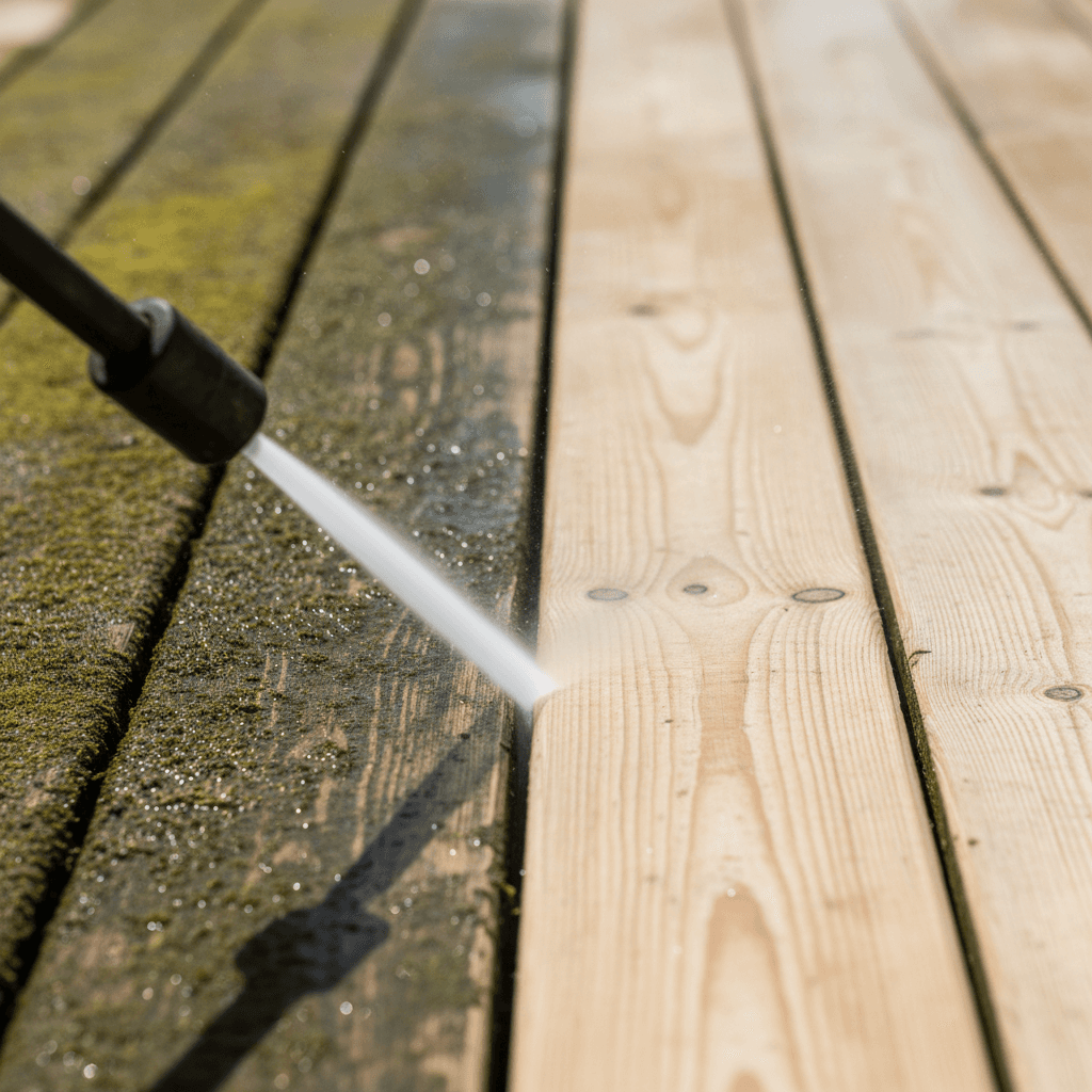 Restored deck with oil-stained wood finish