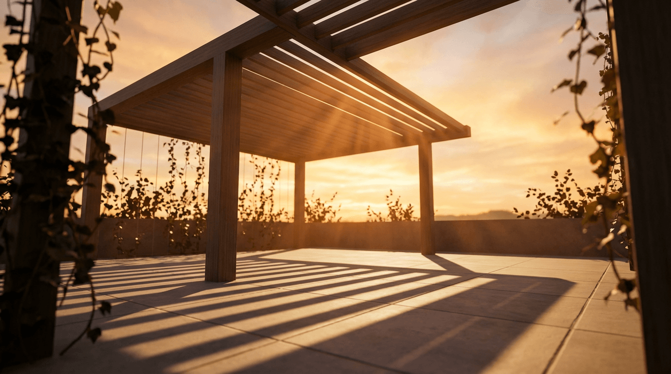 Pergola after restoration showing protected and vibrant wood finish