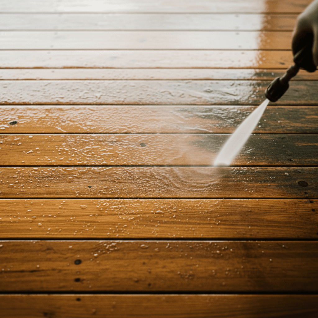 Beautifully restored deck with deep wood stain